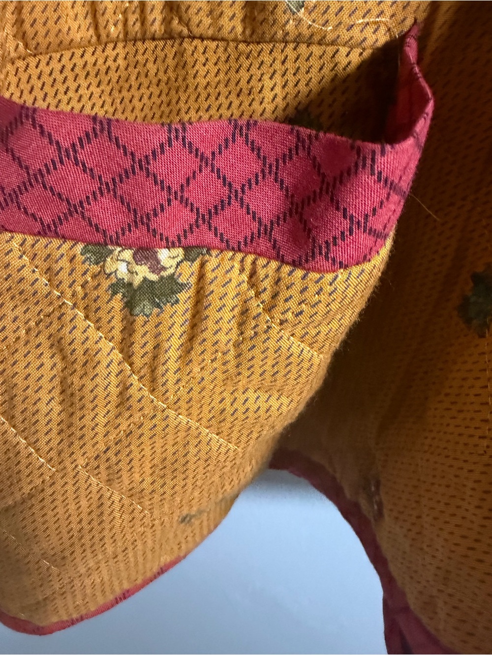 Carole Little Quilted Floral Jacket in Mustard with Olive Collar - Picture 5 of 11